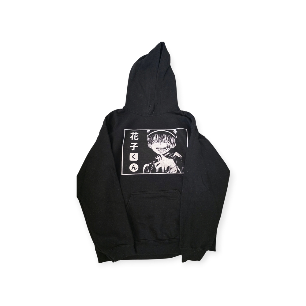 Gildan Black Pullover Hoodie with White Anime Face Graphic